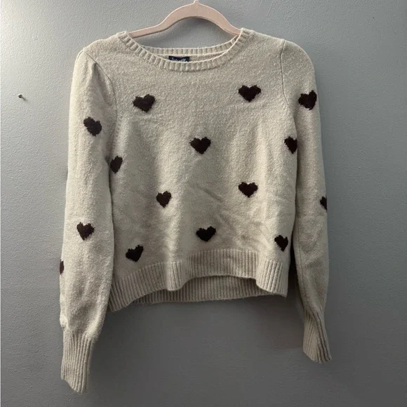 Splendid Cream and Brown Heart Sweater - Picture 2 of 5